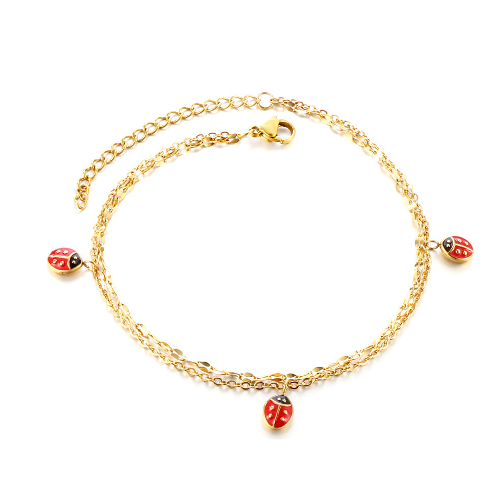 ASON Beetle Insect Mixed Color Accessories Multi-layer Chains Anklet Silver Color Stainless Steel For Women Girl Jewelry asonjewelry